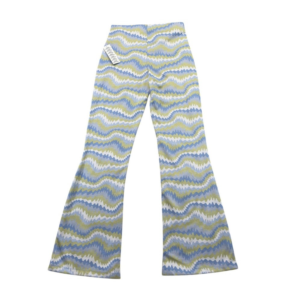 Urban Outfitters Bryn Blue Green Chevron Print Knit Flare Pants Women Medium NWT - Picture 11 of 14